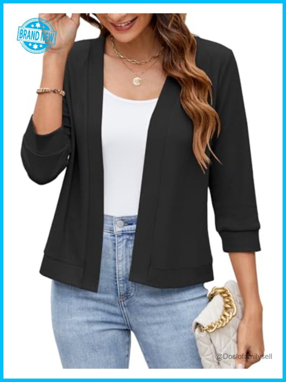 Hount Women's Cropped Cardigan 3/4 Sleeve Open Front Shrug Lightweight